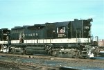 Southern, SRR GP35 2671 riding on traded Alco trucks is at ex-Erie, Conrails Croxton engine terminal, Secaucus, New Jersey. February 12, 1977. 